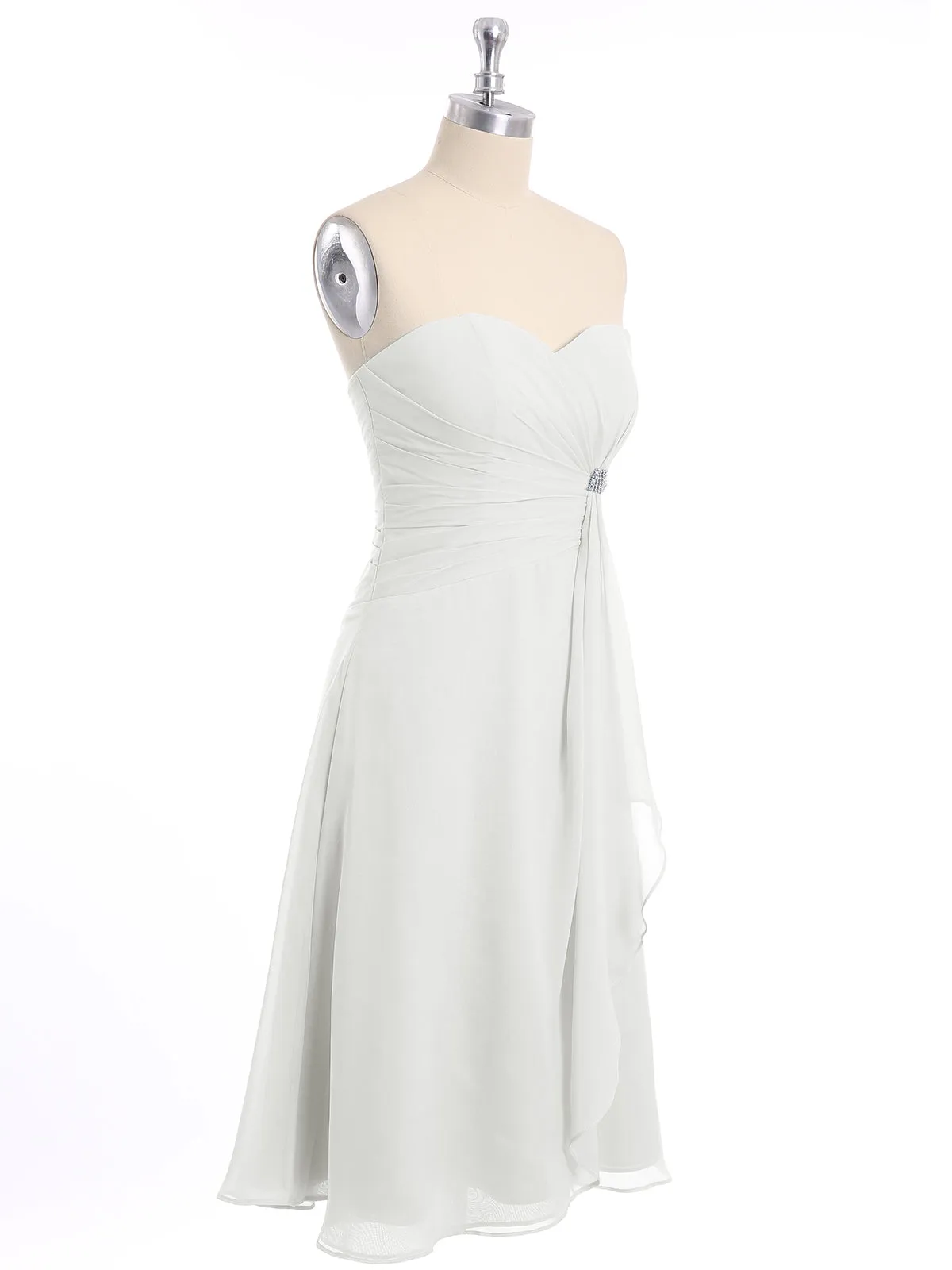Knee Length Chiffon Dress with Sweetheart Neck-Ivory