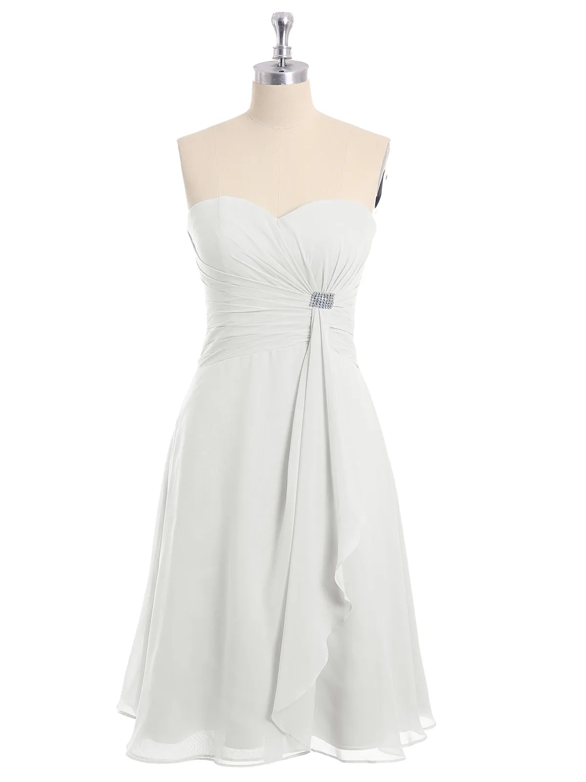 Knee Length Chiffon Dress with Sweetheart Neck-Ivory