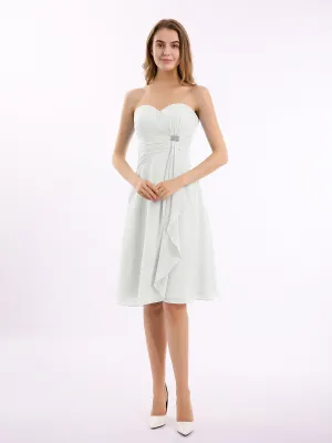 Knee Length Chiffon Dress with Sweetheart Neck-Ivory