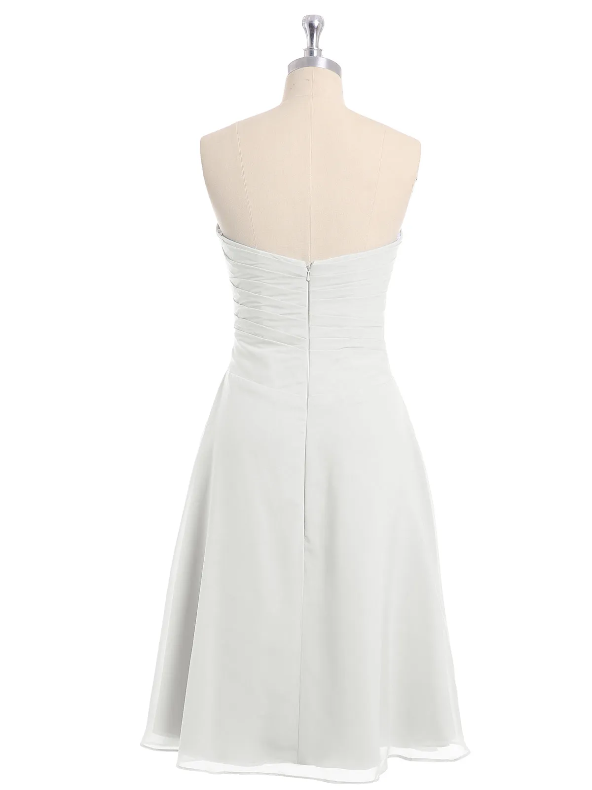 Knee Length Chiffon Dress with Sweetheart Neck-Ivory