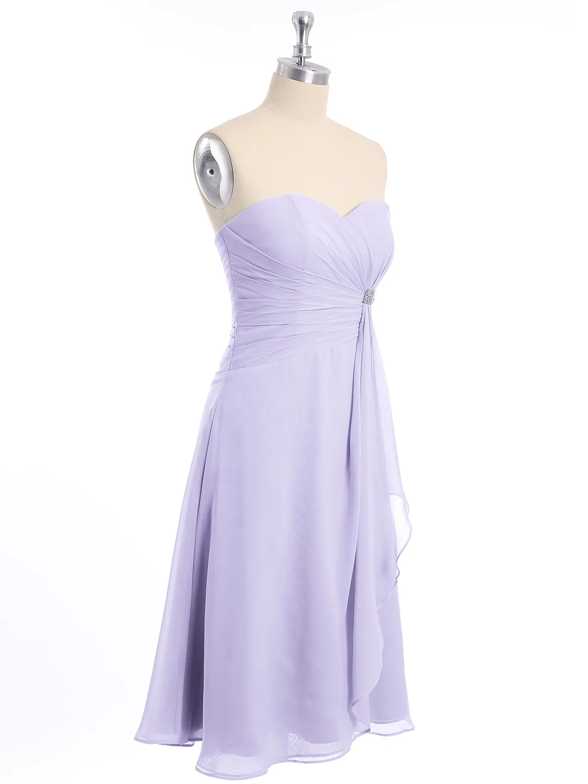 Knee Length Chiffon Dress with Sweetheart Neck-Lilac Plus Size