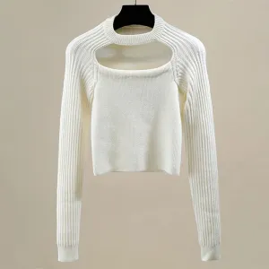 Knitting Hollow Out Sweaters For Women Round Neck Long Sleeve Pullover Minimalist Temperament Sweater Female