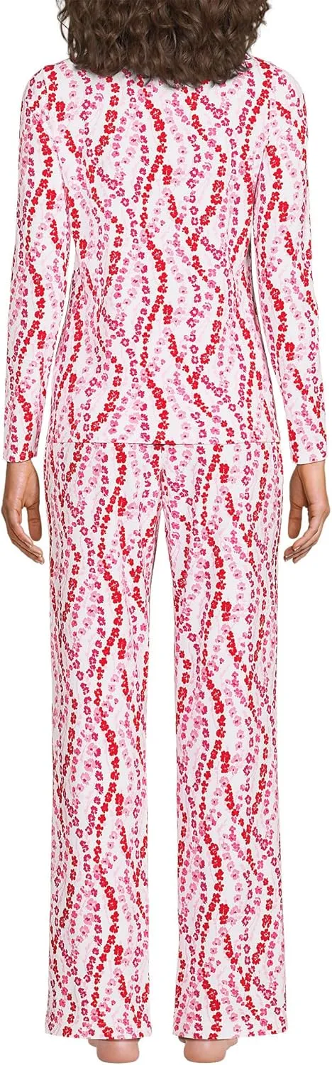 Lands' End Women's Knit Pajama Set Long Sleeve T-Shirt and Pants