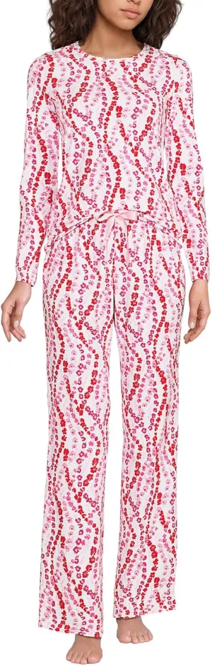 Lands' End Women's Knit Pajama Set Long Sleeve T-Shirt and Pants