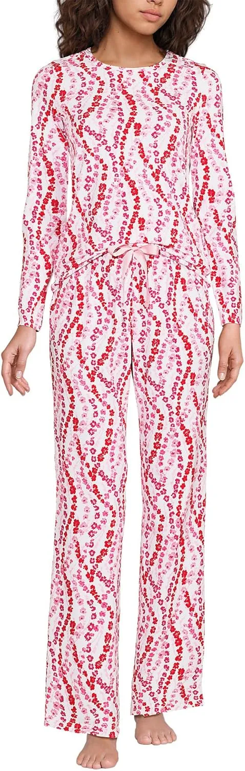 Lands' End Women's Knit Pajama Set Long Sleeve T-Shirt and Pants
