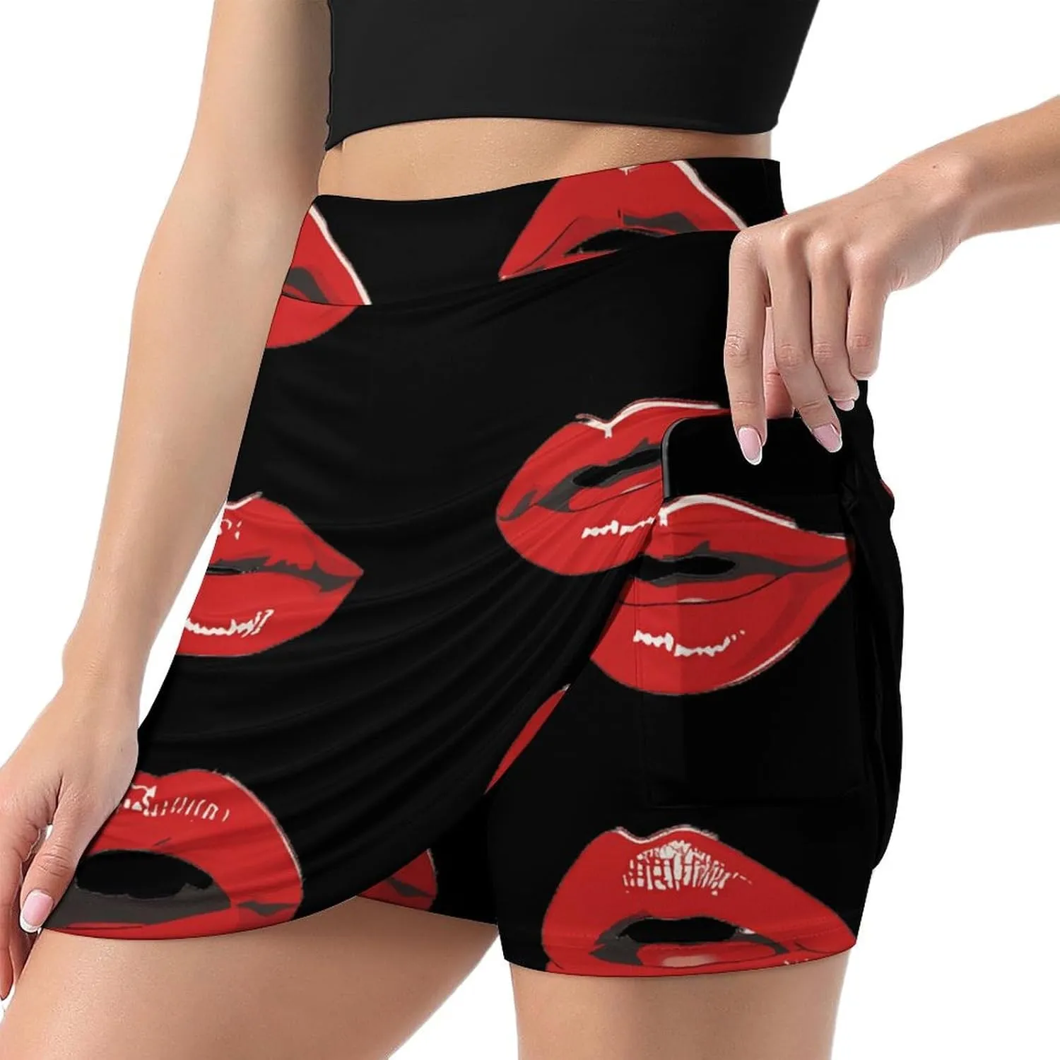 Lipstick Kisses Women's Skort Athletic Skirt Golf Skorts A-line Skirts with Built-in Shorts Pockets