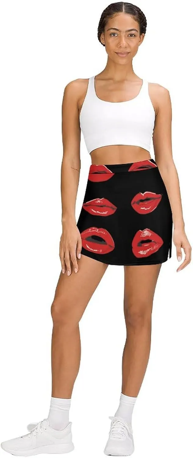Lipstick Kisses Women's Skort Athletic Skirt Golf Skorts A-line Skirts with Built-in Shorts Pockets