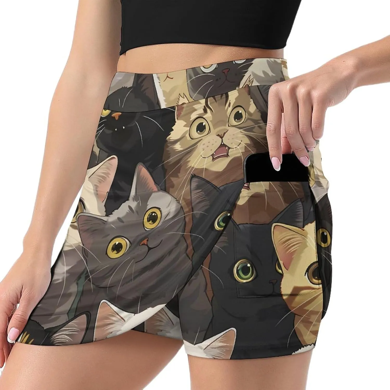 Many Cats Meow Women's Skort Athletic Skirt Golf Skorts A-line Skirts with Built-in Shorts Pockets