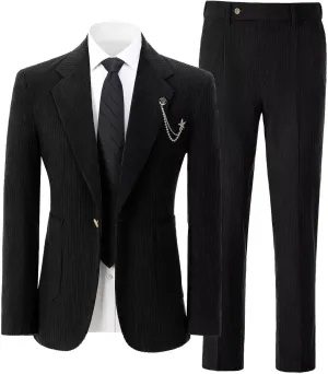 Mens Corduroy Suit Slim Fit 2 Pieces Blazer Pants Suits for Men Vintage Wedding Business Corduroy Suit Jacket Men