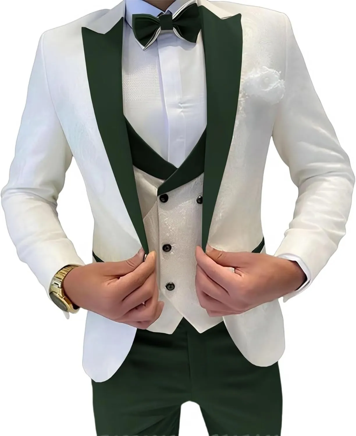 Mens Jacquard Suit 3 Piece Slim Fit Suit Mens Double Breasted Suit Formal Prom Tuxedo Suit Set for Wedding Dinner