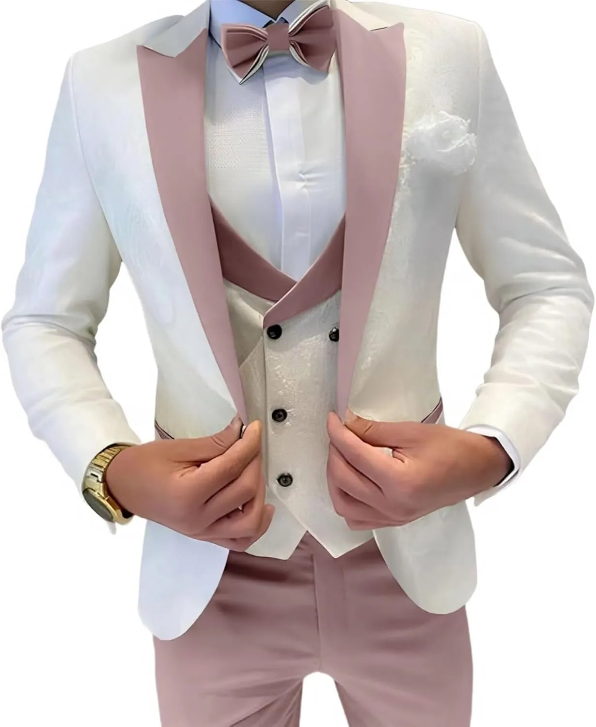 Mens Jacquard Suit 3 Piece Slim Fit Suit Mens Double Breasted Suit Formal Prom Tuxedo Suit Set for Wedding Dinner