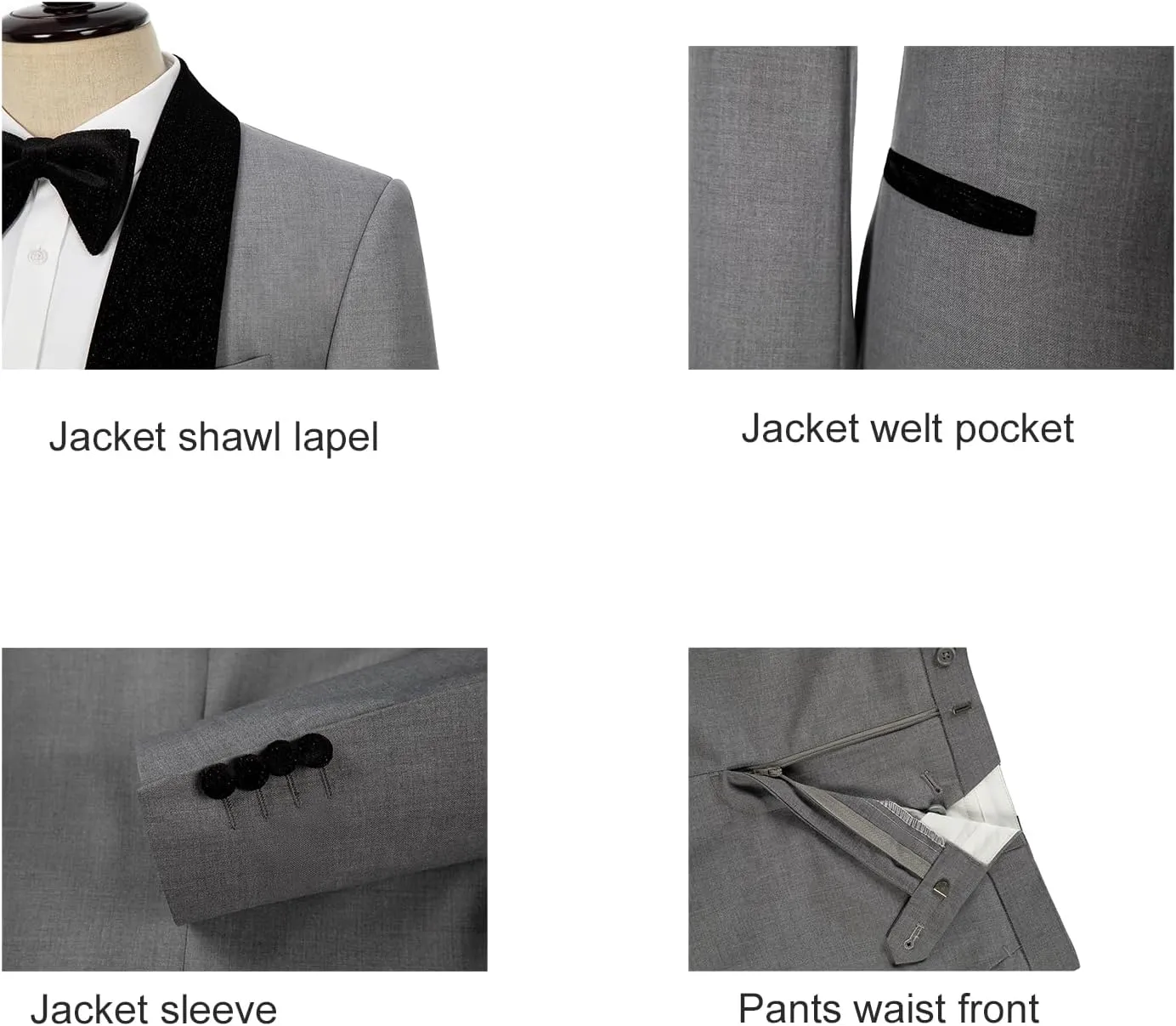 Men's Slim Fit Tuxedo, Shiny Velvet Shawl Collar 3 Piece Suit, Party Jacket Vest Pants & Bow Tie Set