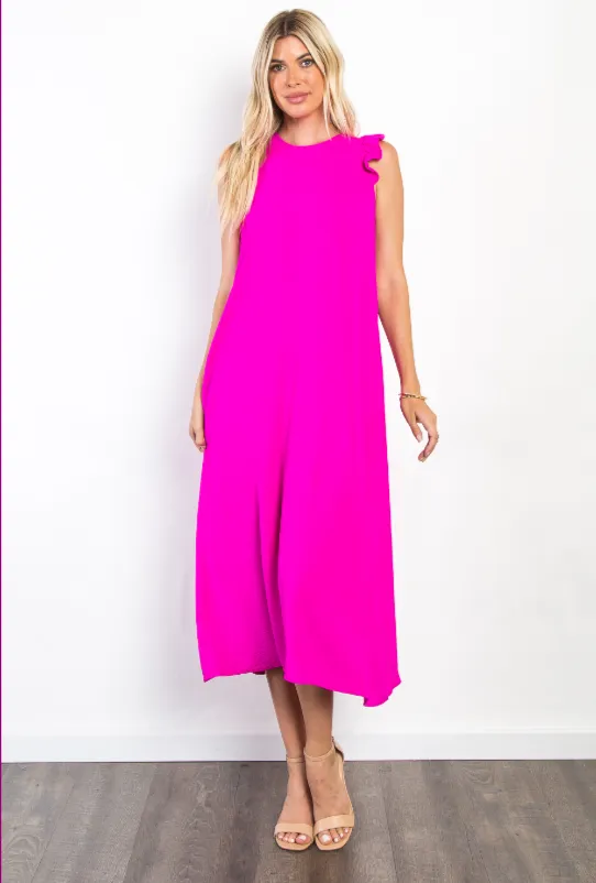 Mia Ruffle Sleeve Midi Dress - Magenta