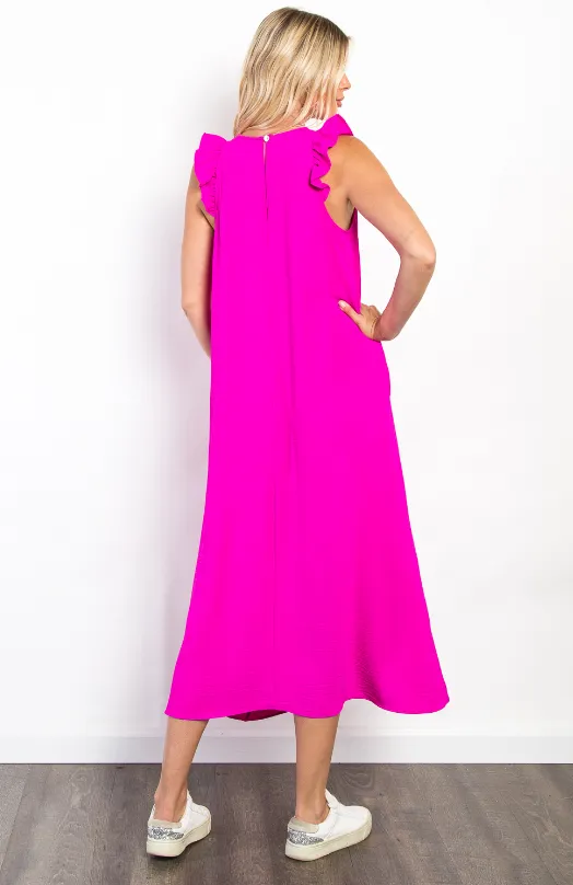 Mia Ruffle Sleeve Midi Dress - Magenta
