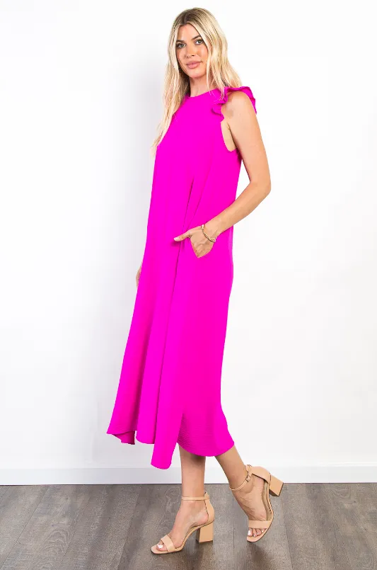 Mia Ruffle Sleeve Midi Dress - Magenta