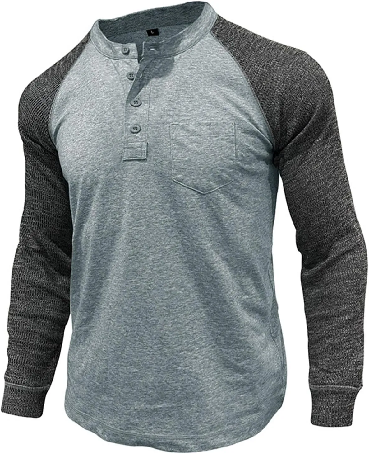 Muscularfit Shirts for Men Long Sleeve Button Up Henley Tshirt Casual Color Block Loose Pullover Athletic Gym Workout Tee Top