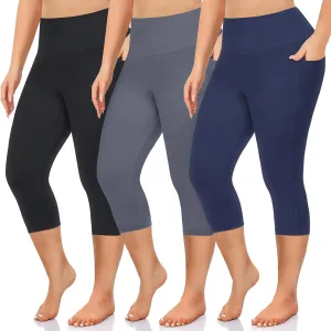 NEW YOUNG 3 Pack Plus Size Leggings with Pockets for Women,High Waist Tummy Control Workout Yoga Pants