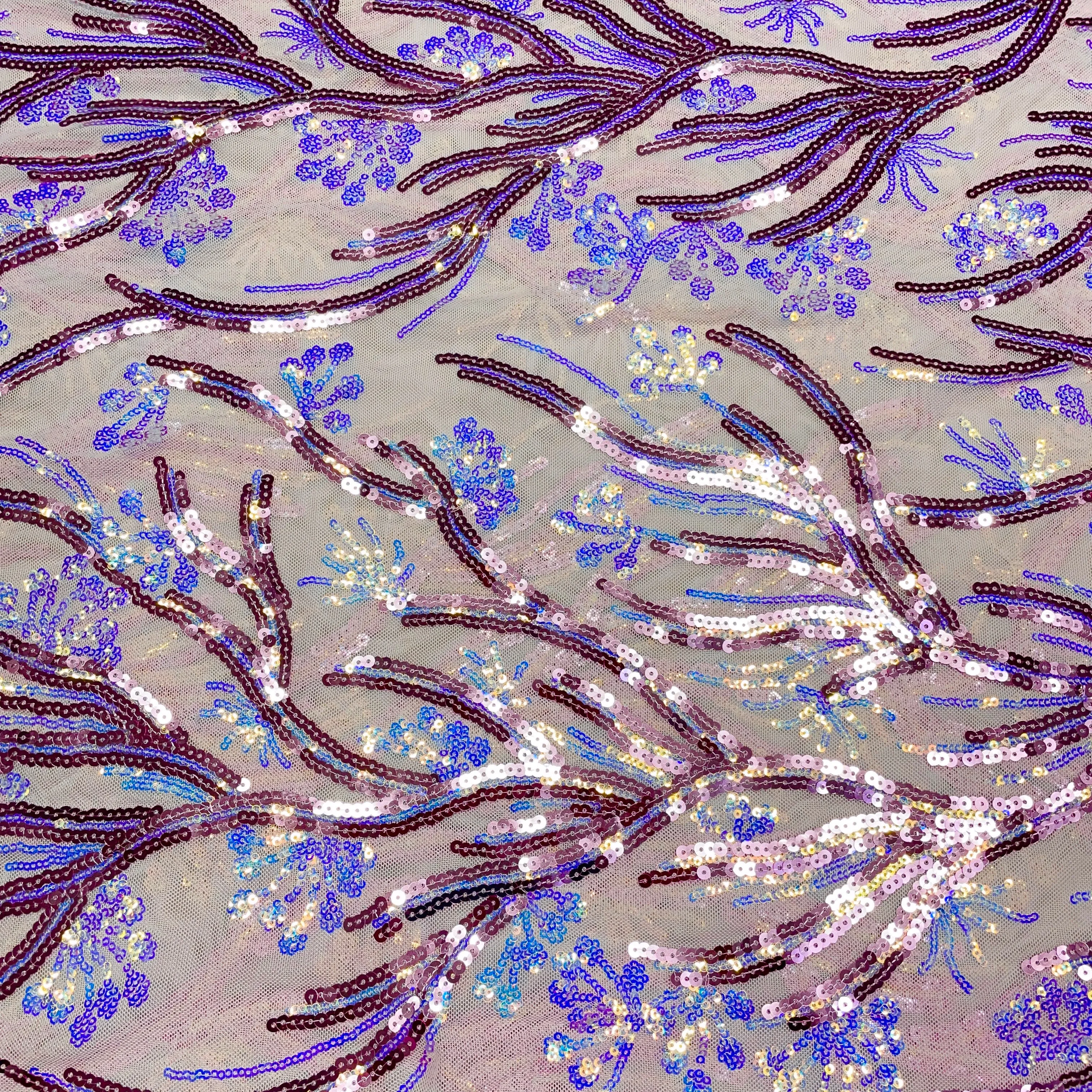 Pink Sequins Embroidery Imported Power Net  Fabric