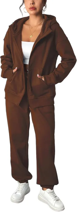 PINSPARK 2 Piece Sets for Women Fleece Sweatsuits Zip Up Hoodie Sweatshirts Drawstring Jogger Sweatpants With Pockets 2024