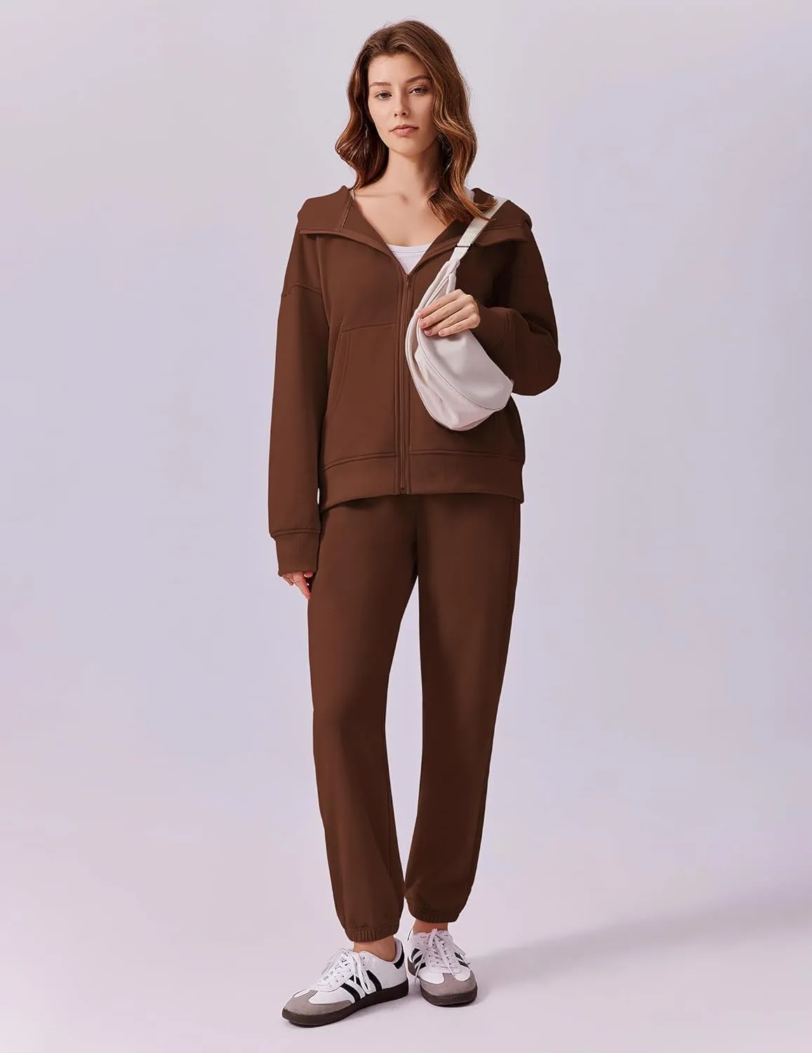 PINSPARK 2 Piece Sets for Women Fleece Sweatsuits Zip Up Hoodie Sweatshirts Drawstring Jogger Sweatpants With Pockets 2024