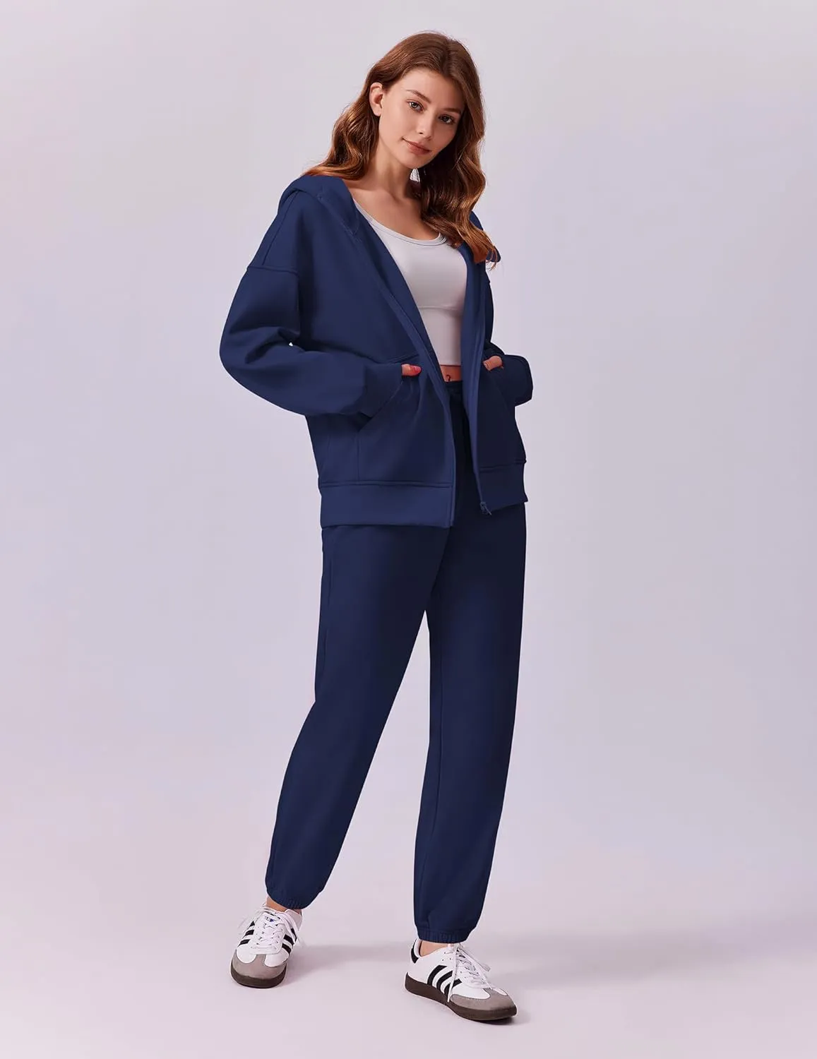 PINSPARK 2 Piece Sets for Women Fleece Sweatsuits Zip Up Hoodie Sweatshirts Drawstring Jogger Sweatpants With Pockets 2024