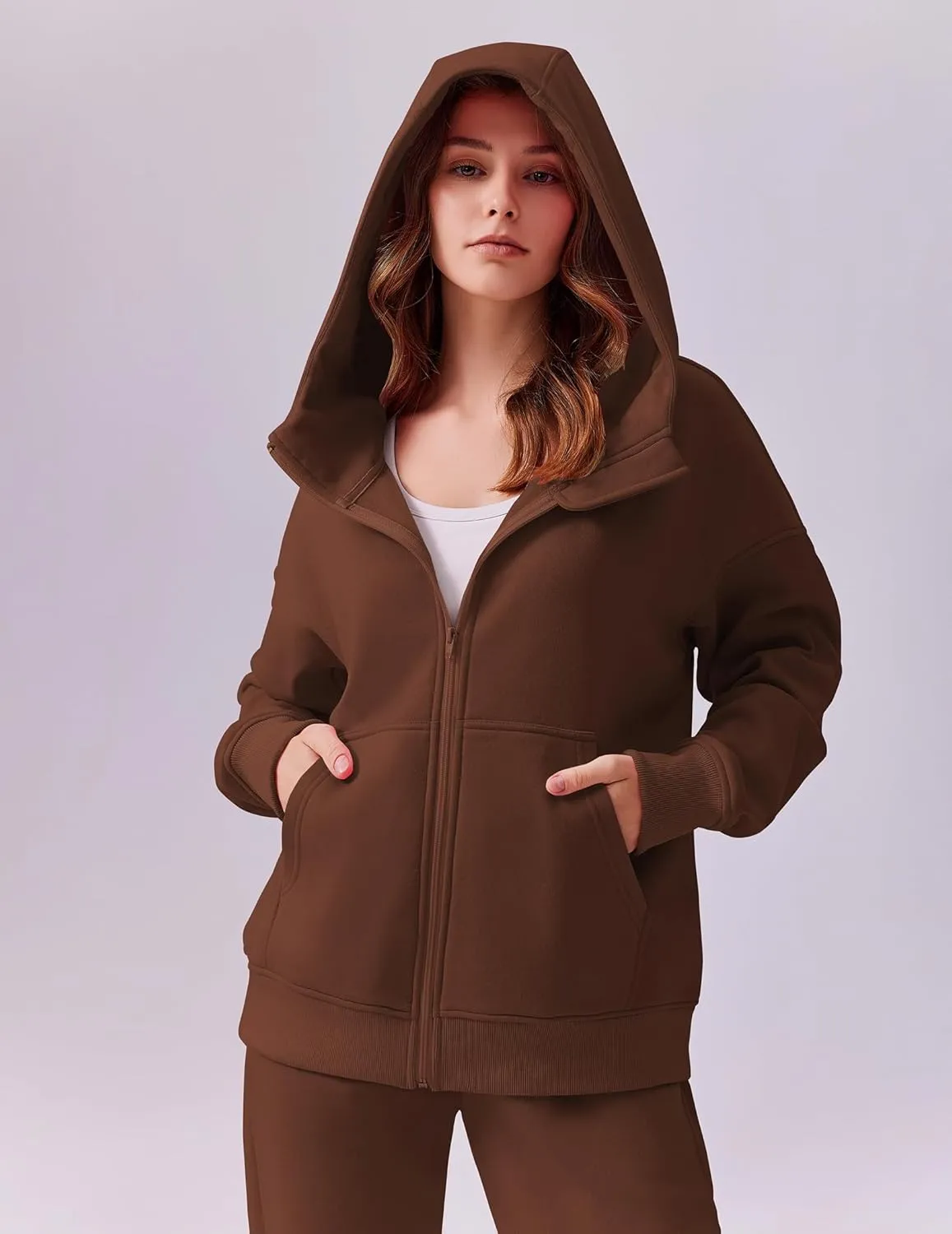 PINSPARK 2 Piece Sets for Women Fleece Sweatsuits Zip Up Hoodie Sweatshirts Drawstring Jogger Sweatpants With Pockets 2024