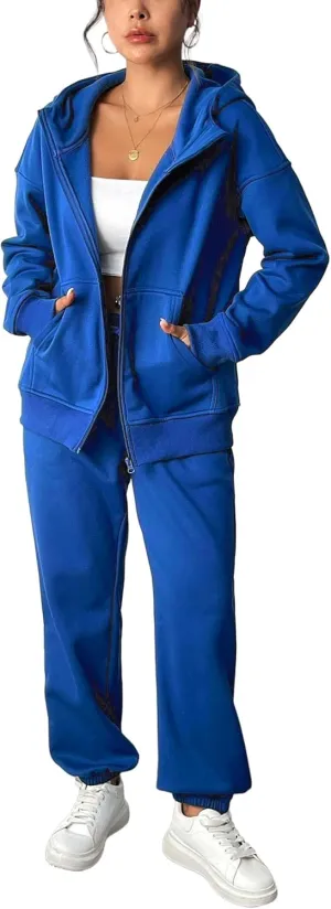 PINSPARK 2 Piece Sets for Women Fleece Sweatsuits Zip Up Hoodie Sweatshirts Drawstring Jogger Sweatpants With Pockets 2024