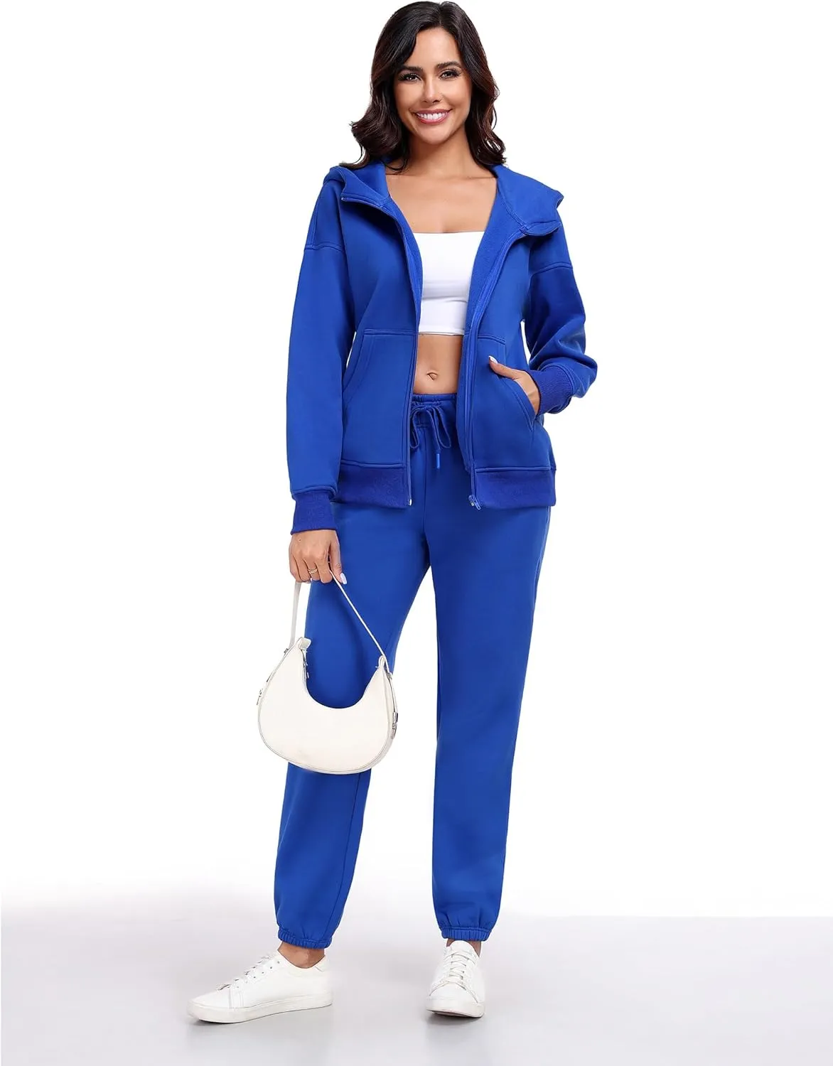 PINSPARK 2 Piece Sets for Women Fleece Sweatsuits Zip Up Hoodie Sweatshirts Drawstring Jogger Sweatpants With Pockets 2024