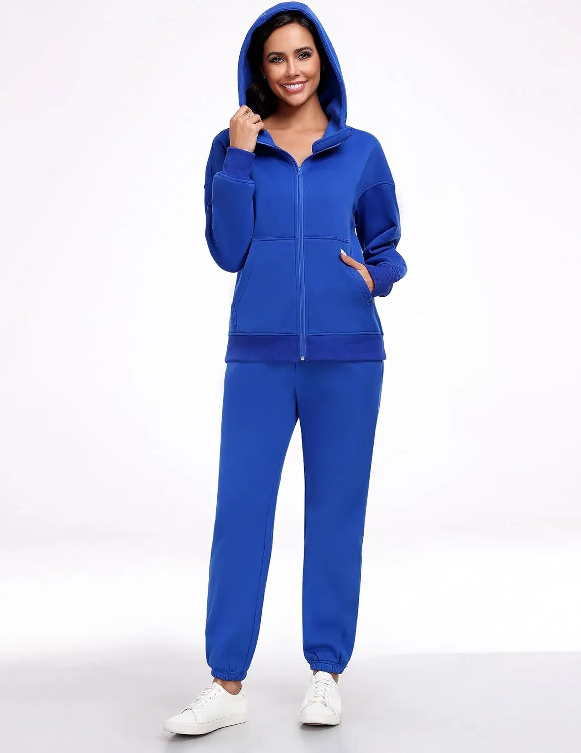 PINSPARK 2 Piece Sets for Women Fleece Sweatsuits Zip Up Hoodie Sweatshirts Drawstring Jogger Sweatpants With Pockets 2024