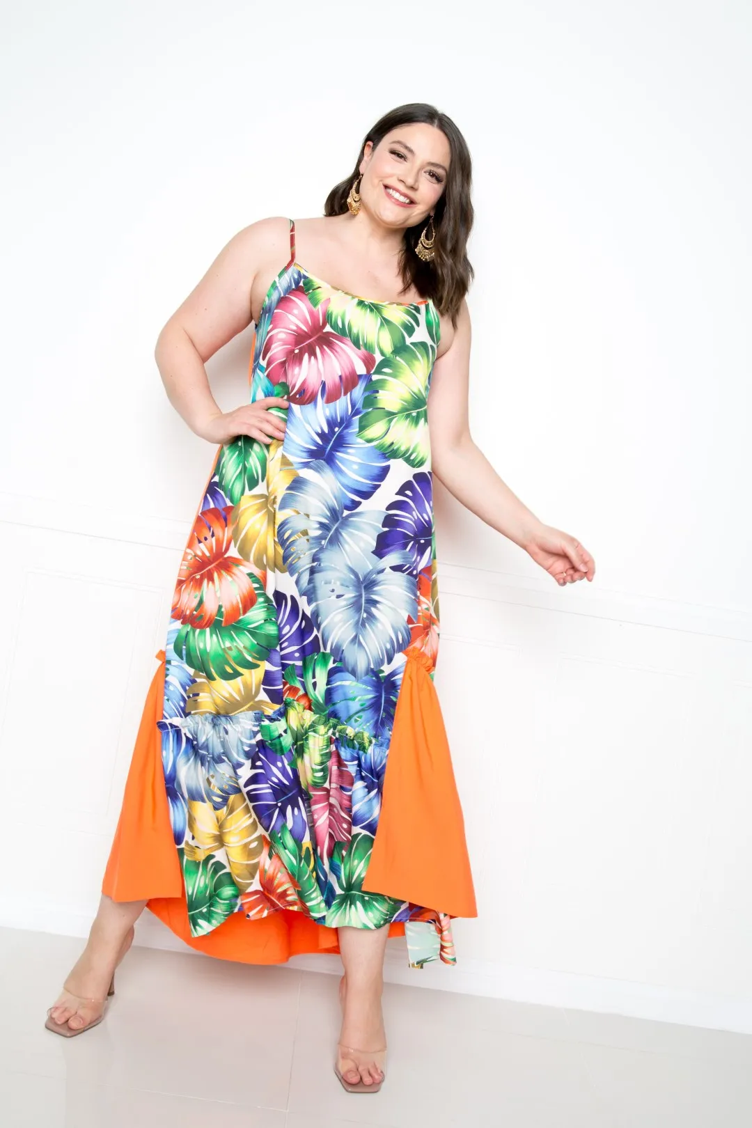 Plus Orange Tropical Tiered Maxi Dress
