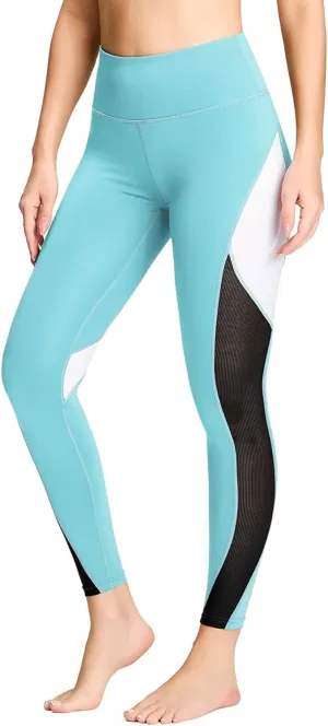 QUEENIEKE Women Yoga Pants Color Blocking Mesh Workout Running Leggings Tights 8030