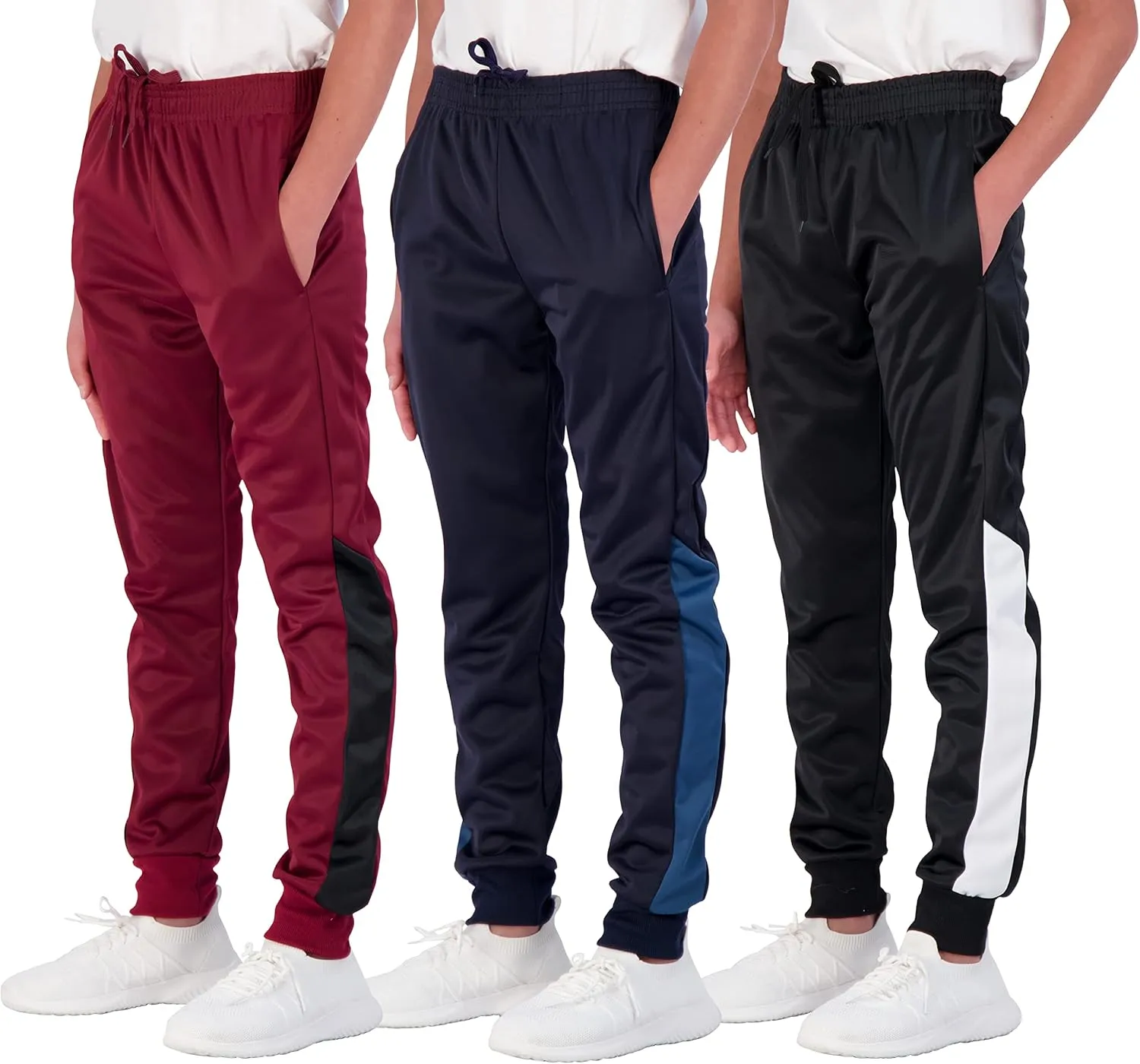 Real Essentials 3 Pack: Boy's Active Athletic Casual Jogger Sweatpants with Pockets