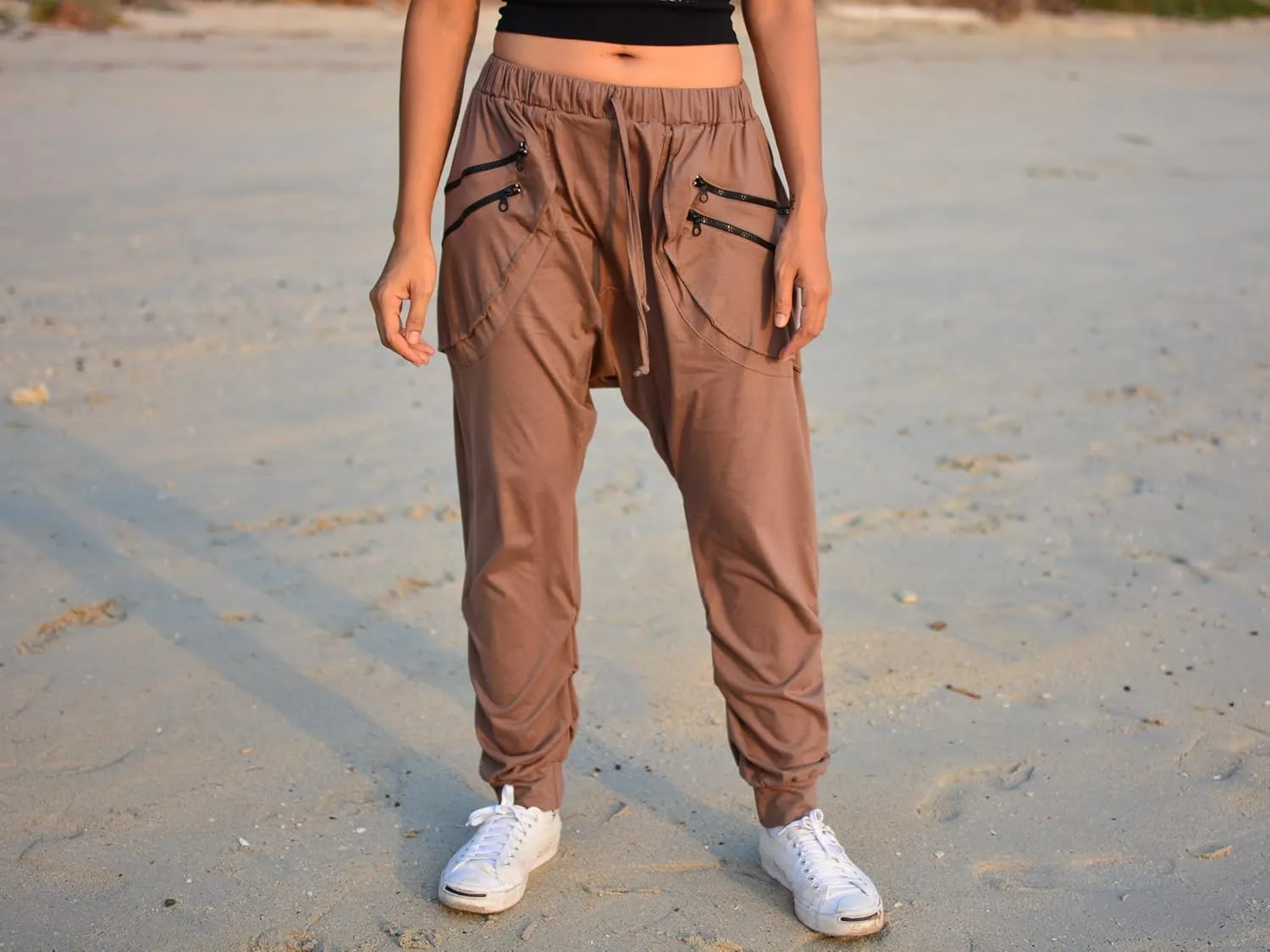 Sakoonee Casual Yoga Lounge Harem Pants Baggy Trousers Unisex Cotton 2 Pockets with Zipper