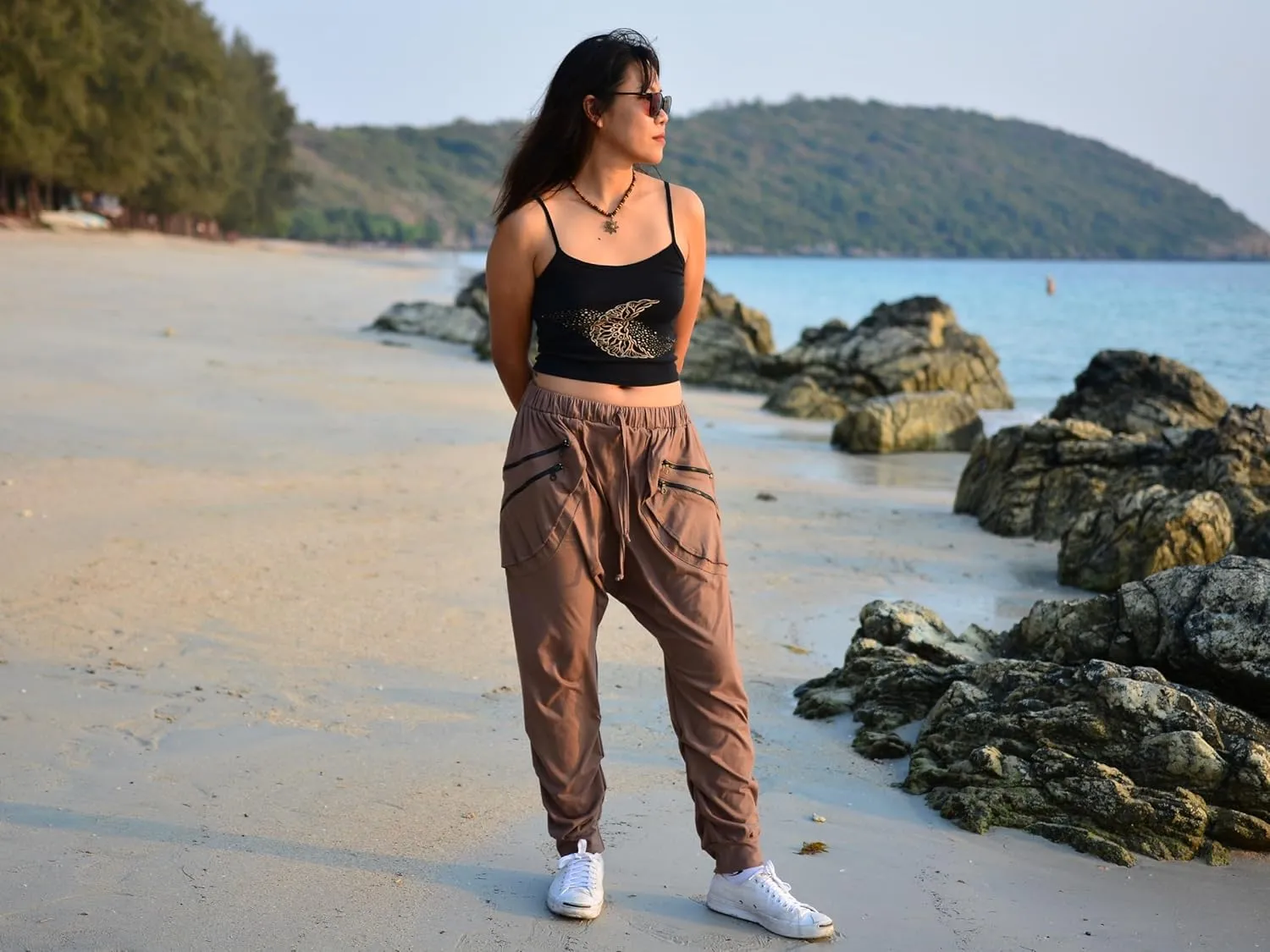 Sakoonee Casual Yoga Lounge Harem Pants Baggy Trousers Unisex Cotton 2 Pockets with Zipper
