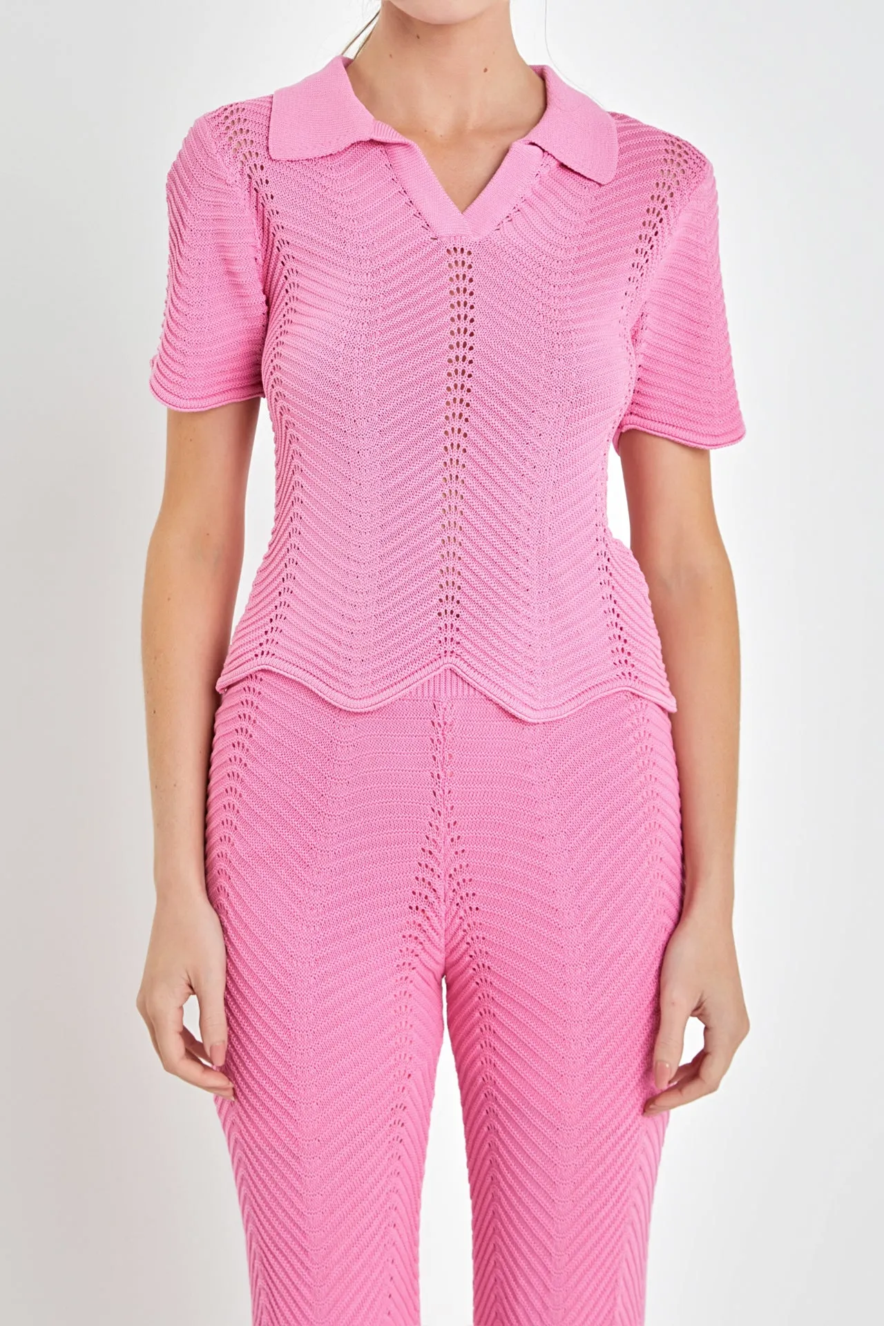 Scallop Detail Crochet Knit Top