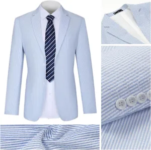Seersucker Suit Mens Regular Fit Jacket Shorts Casual 2 Piece Pinstripe Suit Holiday Outfits for Summer Wedding