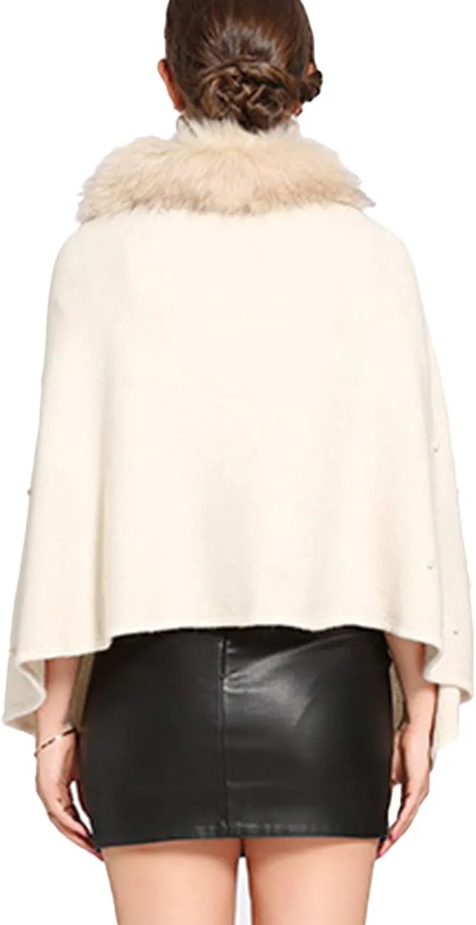 SEMATOMALA Women's Winter/Autumn Bridal Faux Cashmere Fur Collar Cardigan Shawl Wraps Cloak Coat Poncho Cape Jacket Outwear