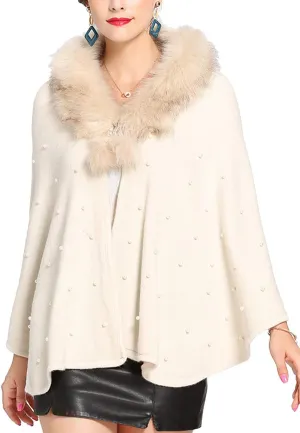 SEMATOMALA Women's Winter/Autumn Bridal Faux Cashmere Fur Collar Cardigan Shawl Wraps Cloak Coat Poncho Cape Jacket Outwear