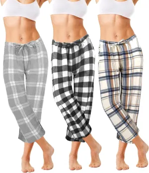 Sexy Basics Women's 3 Pack Cotton Flannel PJ Capri Bottoms | Lounge & Sleep Cropped Pants