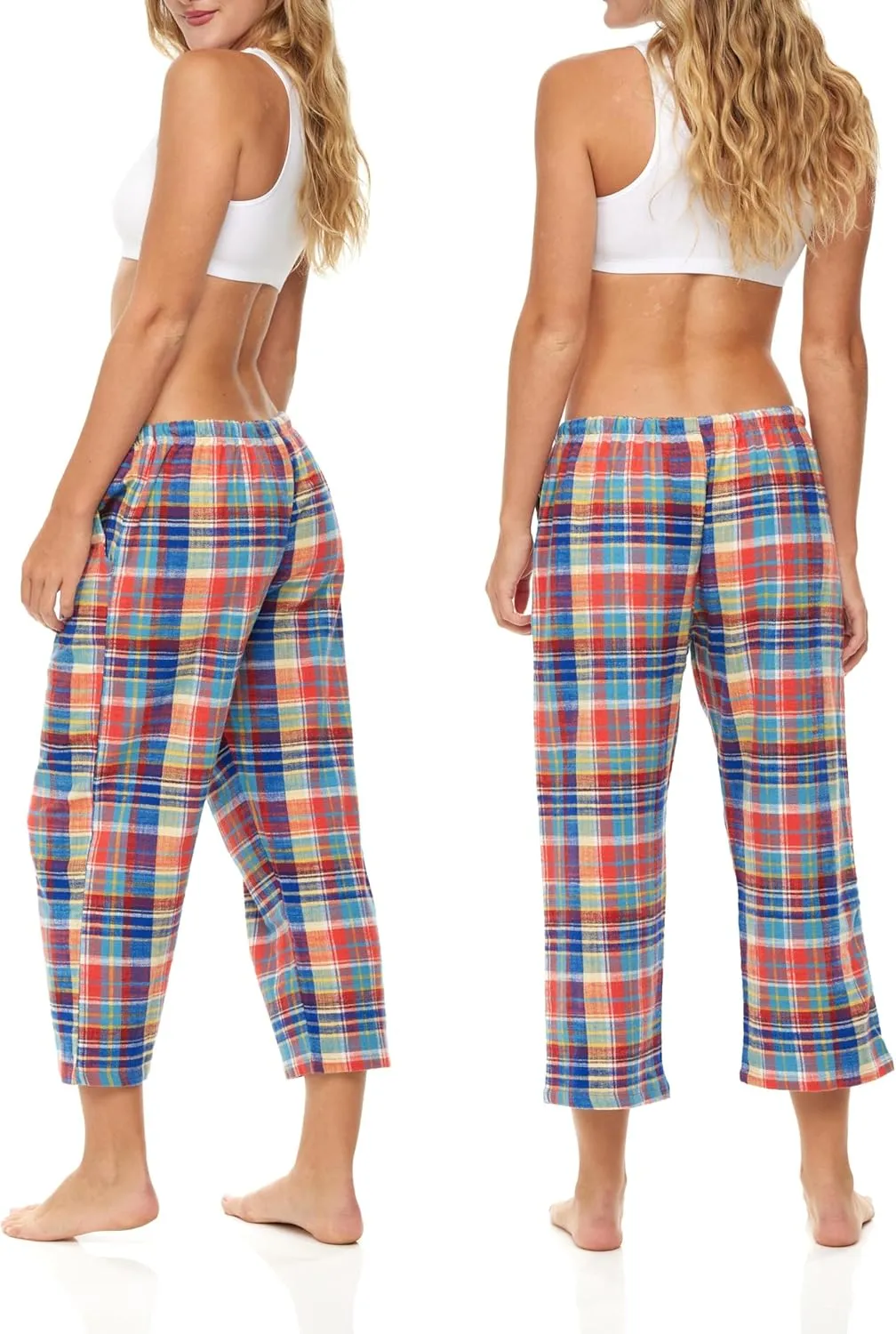 Sexy Basics Women's 3 Pack Cotton Flannel PJ Capri Bottoms | Lounge & Sleep Cropped Pants