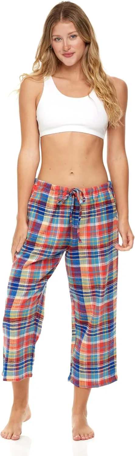 Sexy Basics Women's 3 Pack Cotton Flannel PJ Capri Bottoms | Lounge & Sleep Cropped Pants