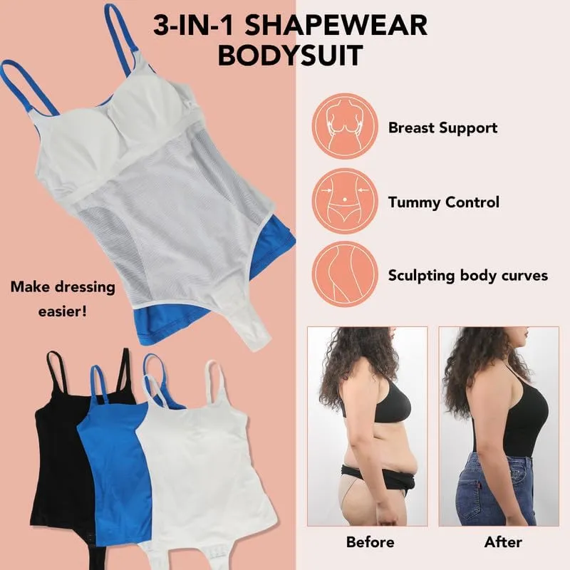 SHAPERIN Women's Cami Bodysuit Built in Shapewear Bra Tummy Control Camisole Tank Top Thong Leotard