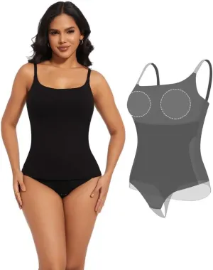SHAPERIN Women's Cami Bodysuit Built in Shapewear Bra Tummy Control Camisole Tank Top Thong Leotard
