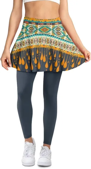 Skirted Leggings for Women with Pockets Ankle Length Tennis Pickleball Pants Ruffle Pleated Skirt Attached Leggings