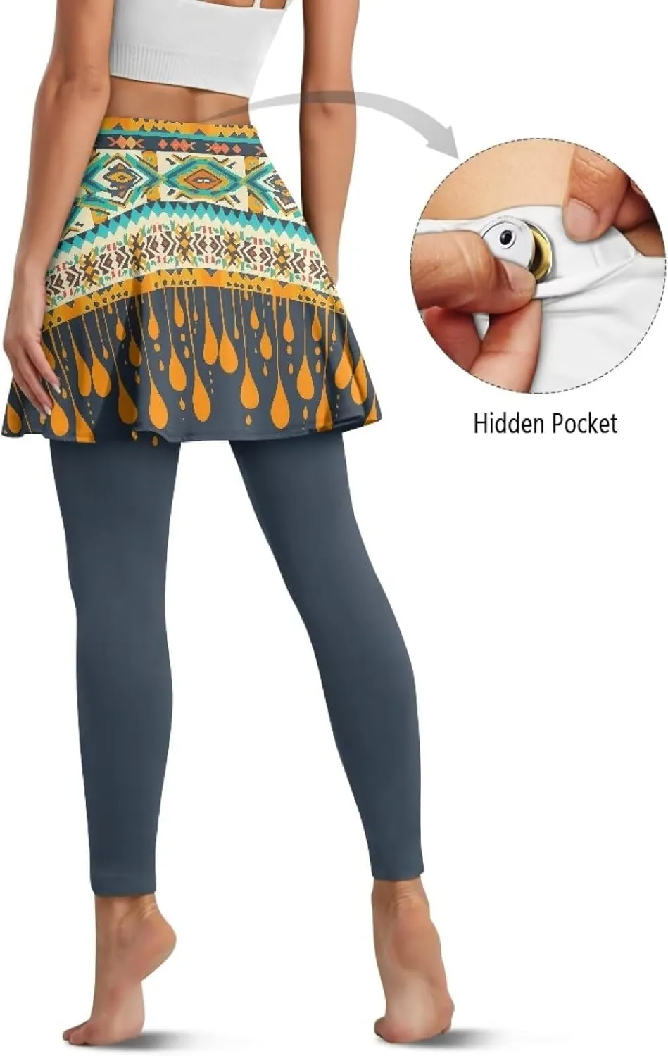 Skirted Leggings for Women with Pockets Ankle Length Tennis Pickleball Pants Ruffle Pleated Skirt Attached Leggings