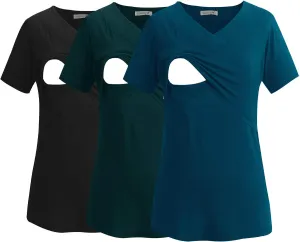 Smallshow Women's V Neck Nursing Tops Shirts Breastfeeding Clothes 3-Pack