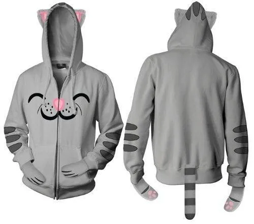 Soft Kitty Gray Mens Hooded Sweatshirt Hoodie with Ears