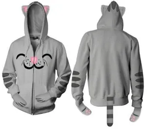 Soft Kitty Gray Mens Hooded Sweatshirt Hoodie with Ears
