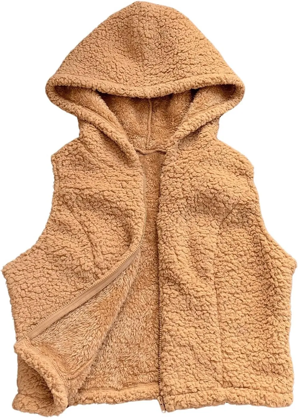 SOLY HUX Women's Fuzzy Vest Zip Up Sleeveless Hoodies Casual Cropped Vest Jacket