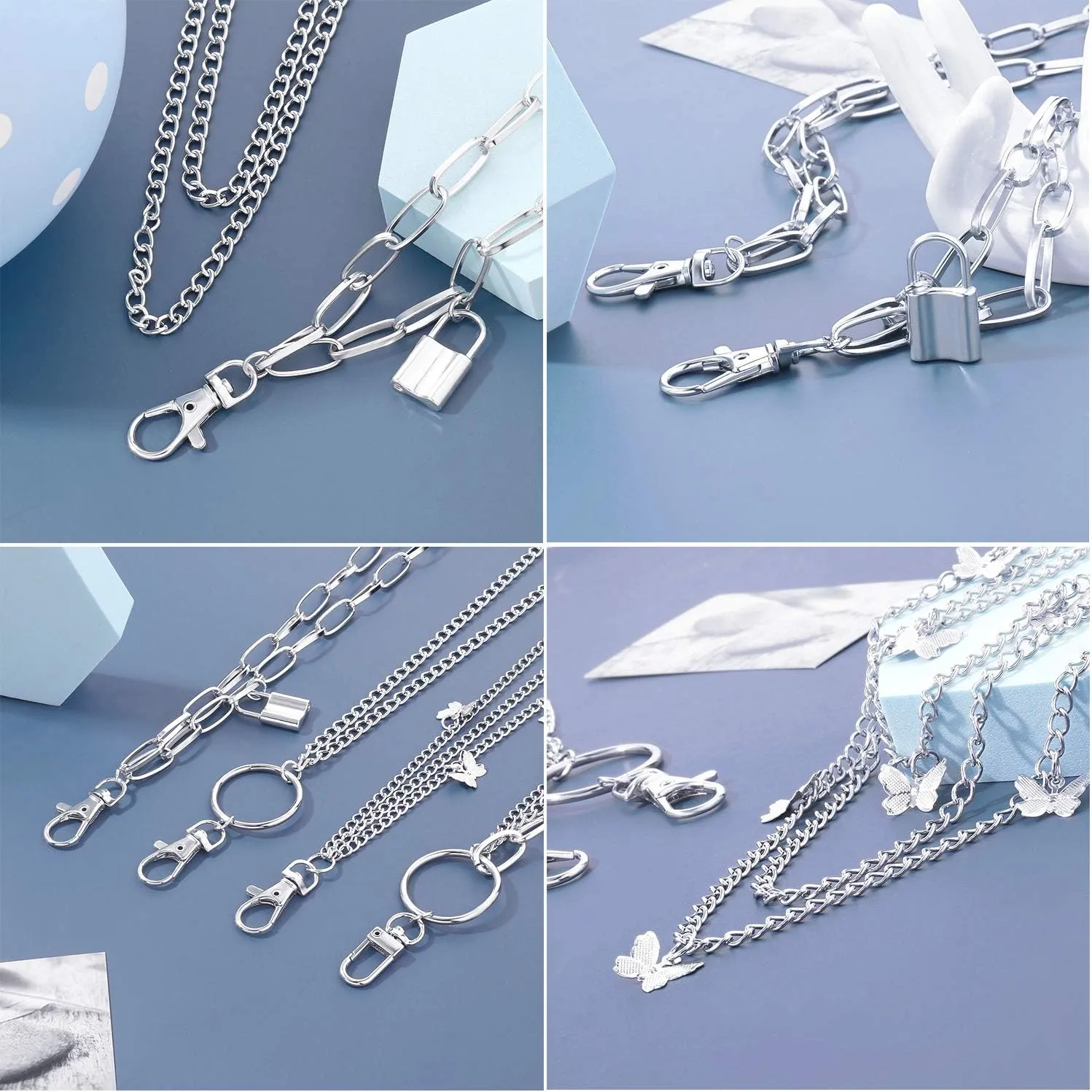 Taouzi 6 Pieces Pants Chain Wallet Chain Butterfly Lock Charm Jeans Chains Pocket Punk Chain Hip Hop Rock Chains for Women Men